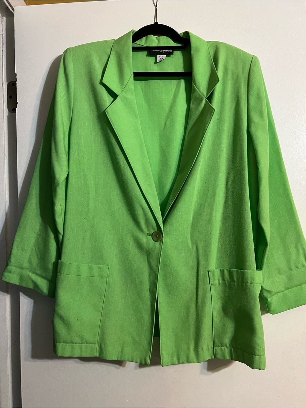 Sag Harbor Vintage Lime Green Blazer Button Notched Lapel Jacket Womens 16W EUC